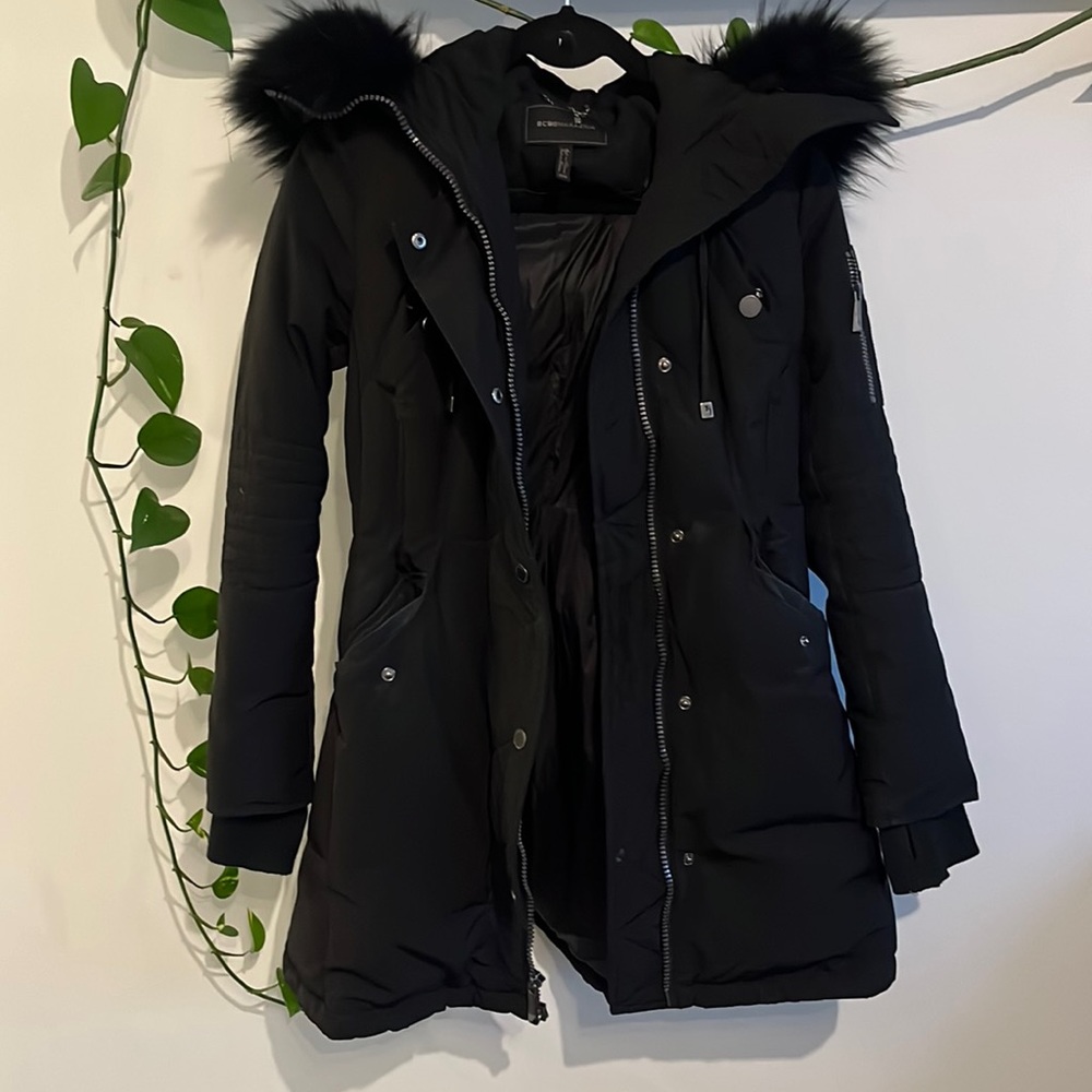 Puffer jacket with real fur hoodie